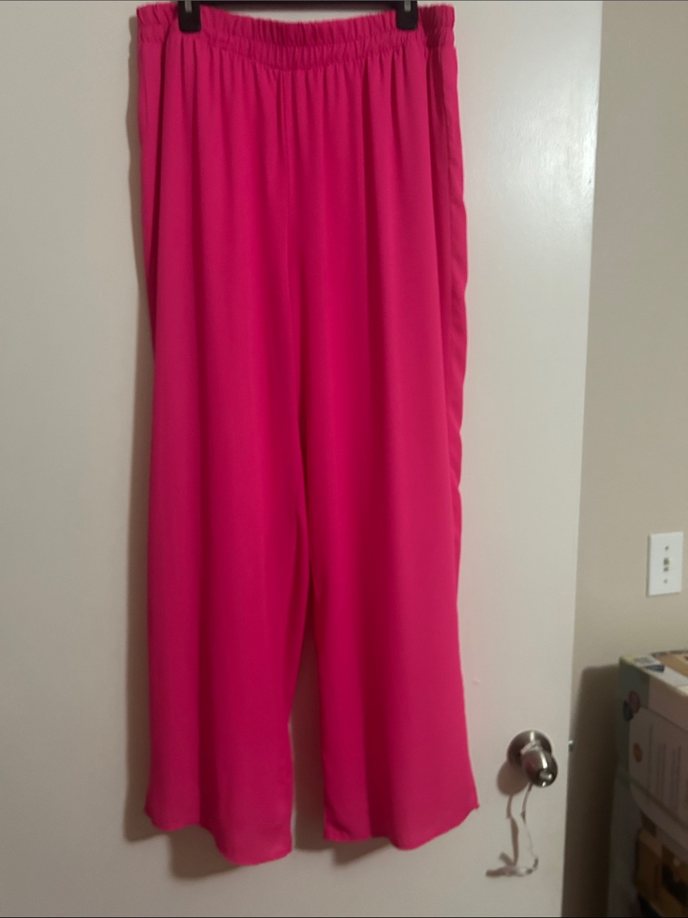 Women's Wide-Leg Elastic Waist Pants - Hot Pink